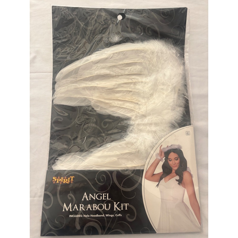 Spirit Halloween Angel Marabou Kit White Wings Halo Cuffs Costume Set 082344197